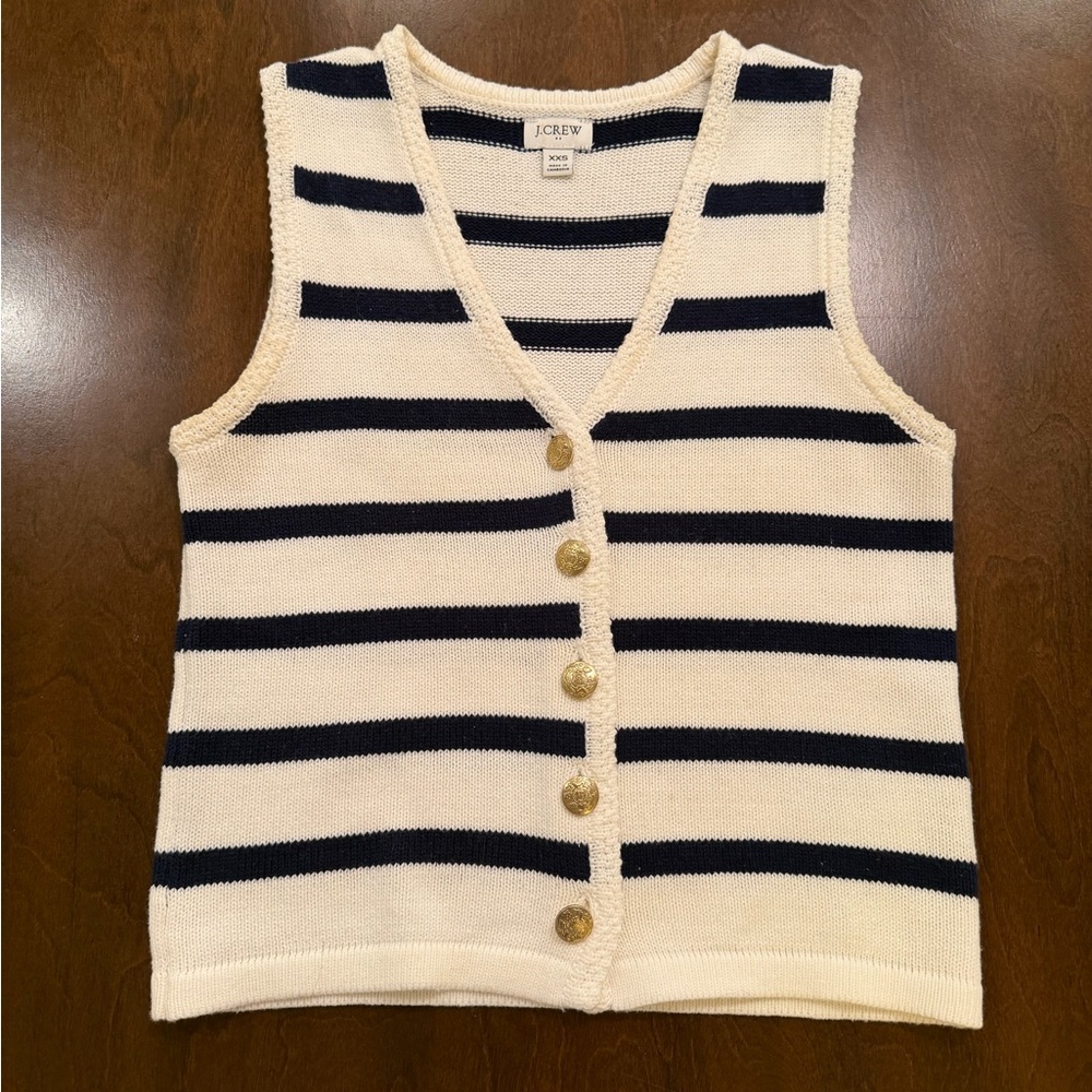 J. Crew Cream and Navy Knit Vest